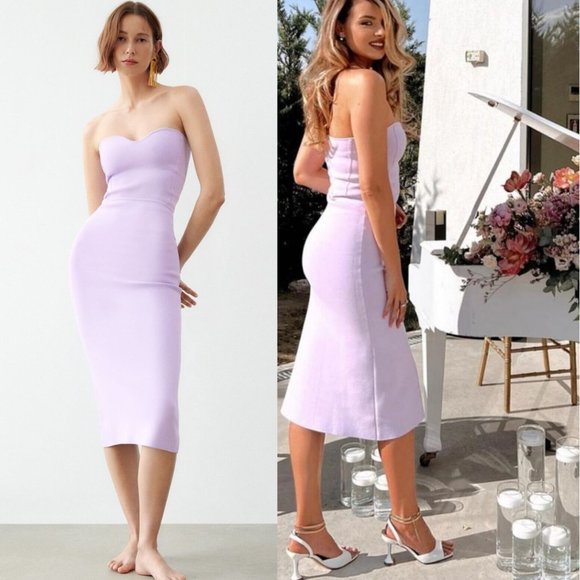 ZARA LILAC LAVENDER CORSET TUBE STRAPLESS SWEETHEART KNIT BANDAGE MIDI DRESS - Picture 3 of 16